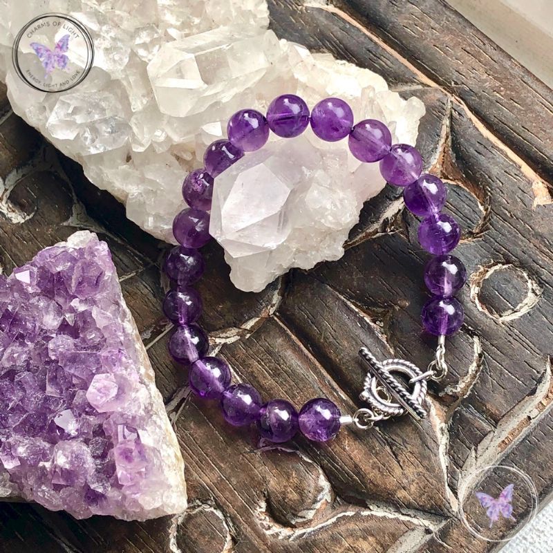 Amethyst Healing Bracelet With Silver Toggle Clasp
